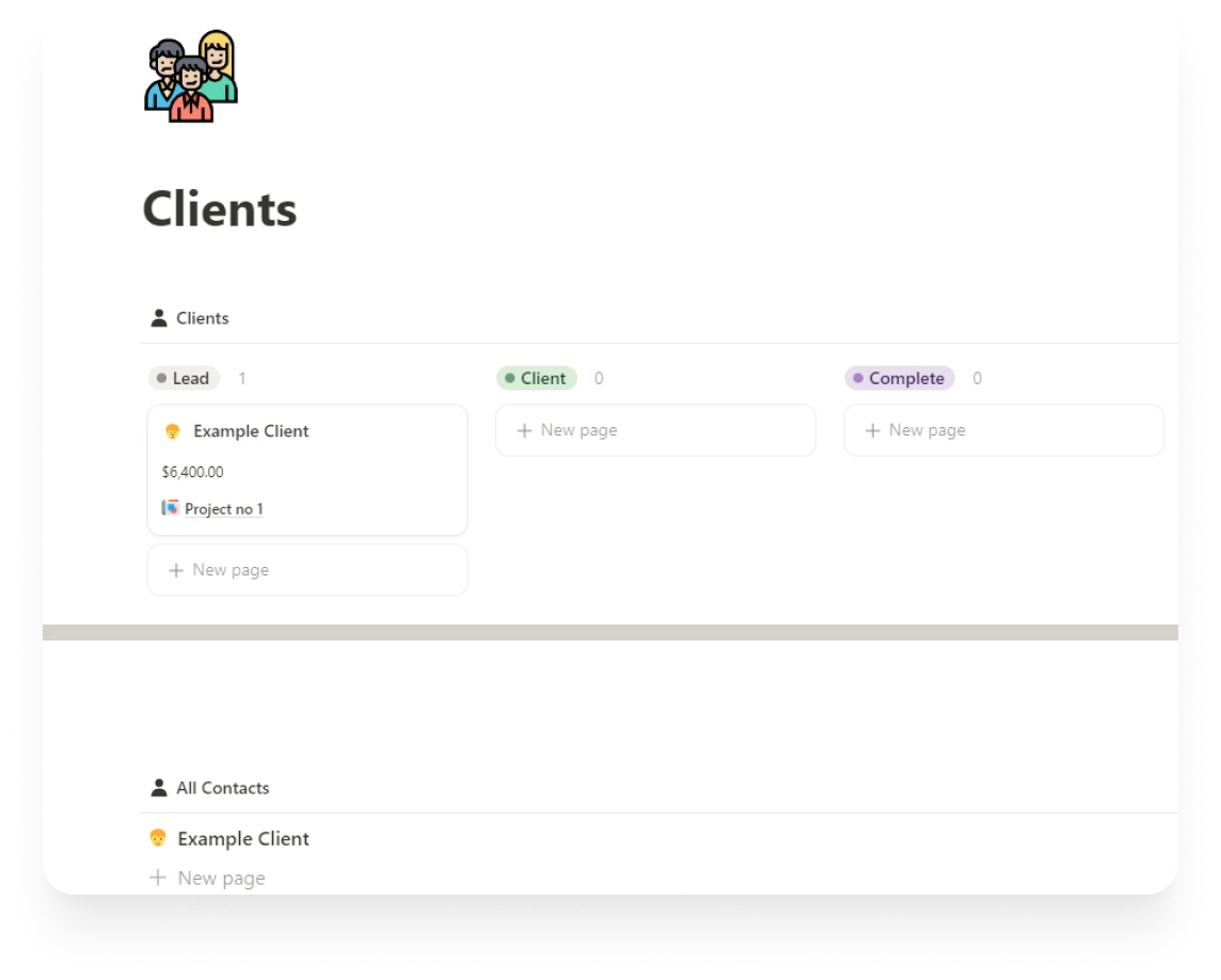 Clients - web design dashboard